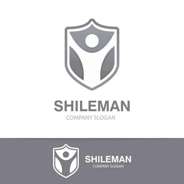 Vector man and shield logo concept — Stock Vector