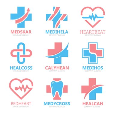 Set of medical cross logo. Pharmacy logo design template. Tooth logo. Dental logo. Medical center logo. Vector medical cross logo. Medical center logo. Medical logo design. Vector logo template