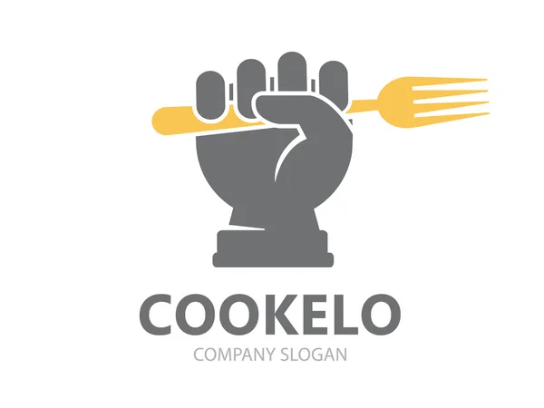 Vector hand with fork logo design template. Cooking logo. Fast food restaurant logo design. Vector logo template. — Stock Vector