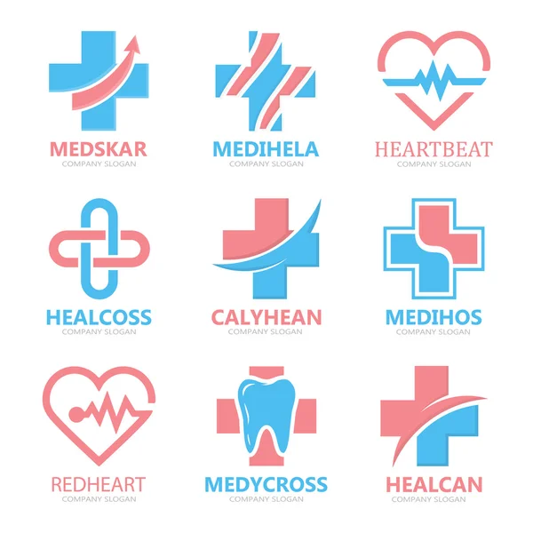 Set of medical cross logo. Pharmacy logo design template. Tooth logo. Dental logo. Medical center logo. Vector medical cross logo. Medical center logo. Medical logo design. Vector logo template — Wektor stockowy