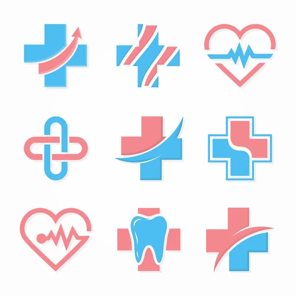 Set of medical cross logo. Pharmacy logo design template. Tooth logo. Dental logo. Medical center logo. Vector medical cross logo. Medical center logo. Medical logo design. Vector logo template — ストックベクタ