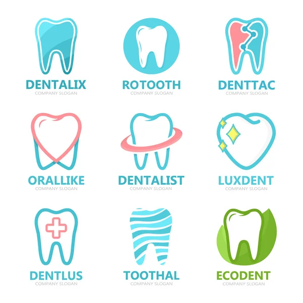 Set of tooth logo design template. Dental logo. Dental clinic logo. Tooth logo. Healthy tooth logo. Dentist logo. Oral logo. Vector logo template — Stock Vector