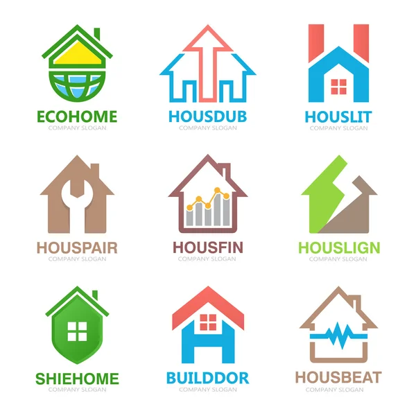 Set of house logo design template. House logo. Home logo. Real estate logo. Property logo. Home repair logo. Hotel logo. Vector logo template — Stock Vector
