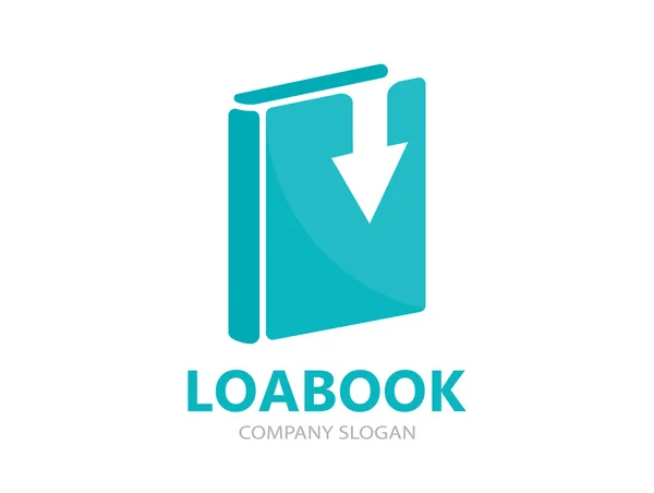 Kitap vektör ve aşağı ok logo kavramı — Stok Vektör