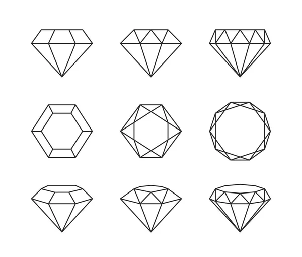 Conjunto de diamantes isolados sobre fundo branco — Vetor de Stock