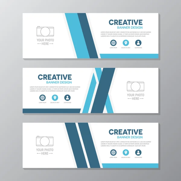 Blue corporate business banner template, horizontal advertising business banner layout template design set. — Stock Vector