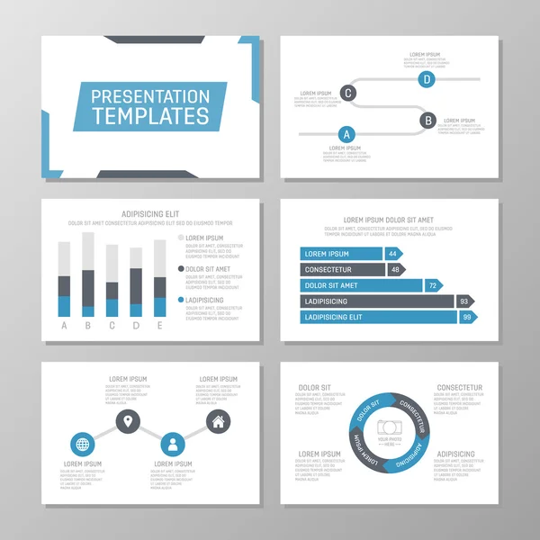 Set van blauwe sjabloon voor multifunctionele presentatiedia's. Brochure, jaarverslag, boek cover ontwerp. — Stockvector