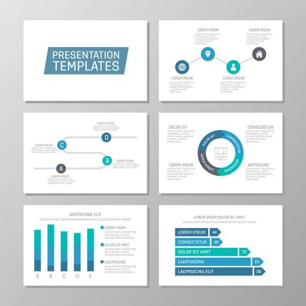 Σετ μπλε πρότυπο πολλαπλών χρήσεων παρουσίαση διαφανειών. Ετήσια έκθεση, ενημερωτικό φυλλάδιο, βιβλίο σχέδιο του εξωφύλλου. — Διανυσματικό Αρχείο