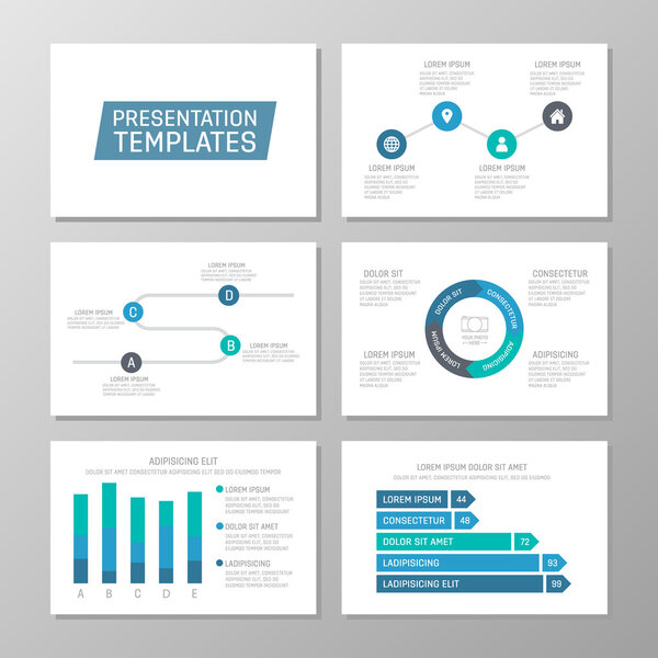 Set of blue template for multipurpose presentation slides. Leaflet, annual report, book cover design.