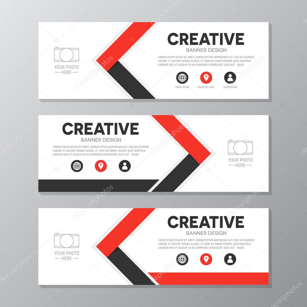 Red and black corporate business banner template, horizontal advertising business banner layout template design set.