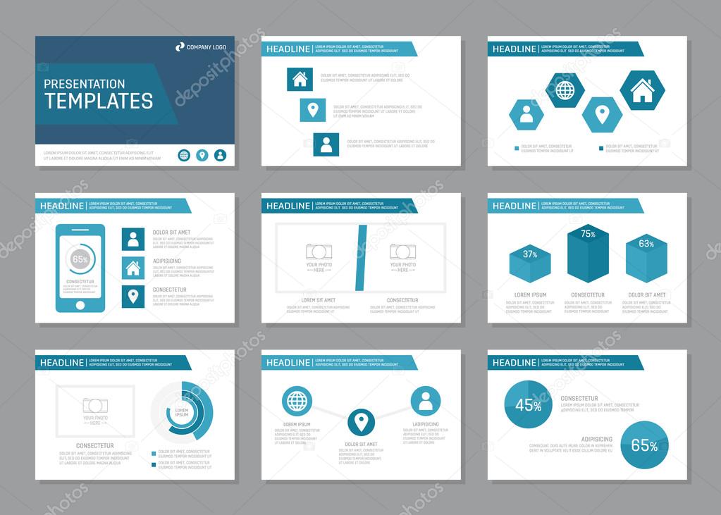 Set of blue template for multipurpose presentation slides, infographic elements. Leaflet, annual report, book cover design.