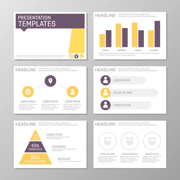 Conjunto de plantillas de color púrpura y naranja para diapositivas de presentación multipropósito. Folleto, informe anual, diseño de portada de libro . — Vector de stock