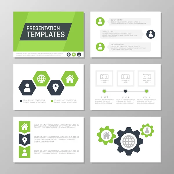 Set of green template for multipurpose presentation slides. Leaflet, annual report, book cover design. — Stock Vector