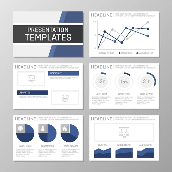 Set of blue template for multipurpose presentation slides. Leaflet, annual report, book cover design. — Stock Vector