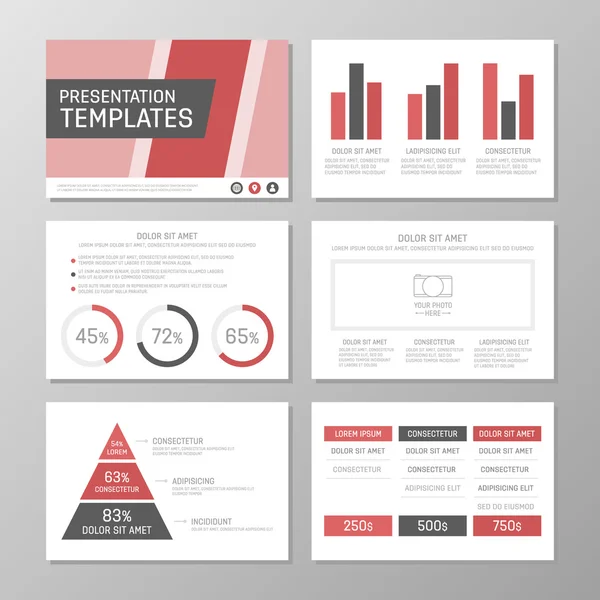 Set of red and gray template for multipurpose presentation slides. Leaflet, annual report, book cover design. — Stock Vector