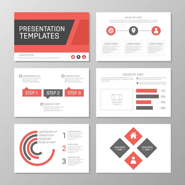 Set of red and gray template for multipurpose presentation slides. Leaflet, annual report, book cover design. — Stock Vector