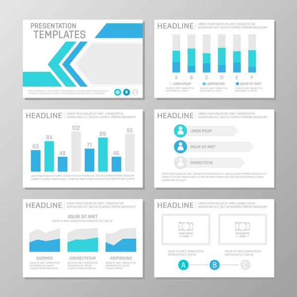 Conjunto de plantilla azul para diapositivas de presentación polivalentes. Folleto, informe anual, diseño de portada de libro . — Vector de stock