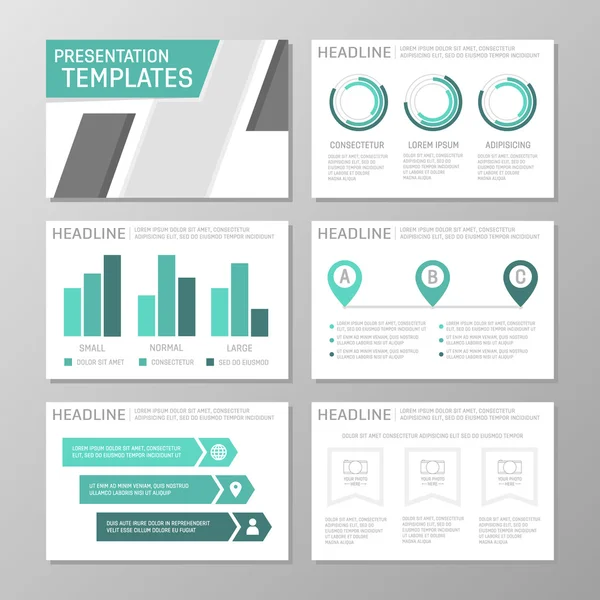 Conjunto de plantilla turquesa para diapositivas de presentación polivalentes. Folleto, informe anual, diseño de portada de libro . — Vector de stock