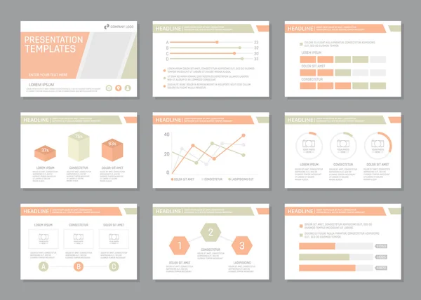 Conjunto de modelos multicoloridos para slides de apresentação multiusos com gráficos e gráficos. Folheto, relatório anual, desenho da capa do livro . — Vetor de Stock