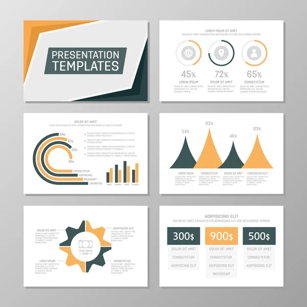 Набір помаранчевого та синього шаблонів для багатоцільових слайдів презентацій з графіками та діаграмами. Листівка, щорічний звіт, дизайн обкладинки книг . — стоковий вектор