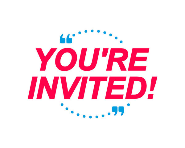 Вы приглашенные лейблы. Речевые пузыри и маркетинговая наклейка.