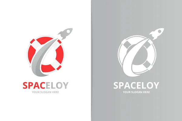 Boya salvavidas vectorial y combinación de logotipo de cohete. Plantilla única de diseño del logotipo del bote salvavidas y vuelo. — Vector de stock