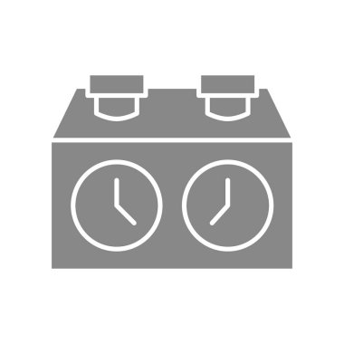 Satranç saati, kronometre, zamanlayıcı gri simgesi. Masa oyunu, masa eğlence sembolü