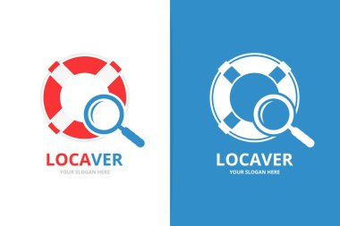 Vector can simidi ve loupe logo kombinasyonu. Benzersiz cankurtaran botu ve arama logoti tasarım şablonu