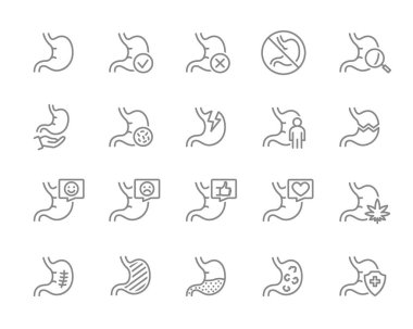 Set of stomach line icon. Internal organ, gastrointestinal tract illness, healthy diagnosis, treatment and more. clipart