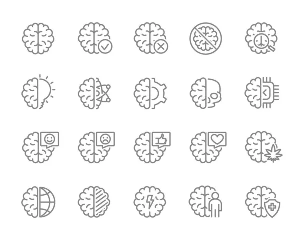 Set of human brain line icon. Healthy internal organ, head organ illness, diagnosis, treatment and more. — Stock Vector