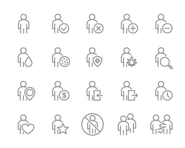 Bir dizi insan çizgisi ikonu. Farklı yönlere ve daha fazlasına sahip adamlar..