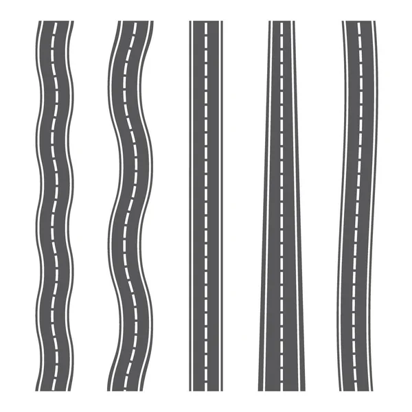 Verticale naadloze wegen op witte achtergrond. Set van asfaltweg bovenaanzicht. — Stockvector