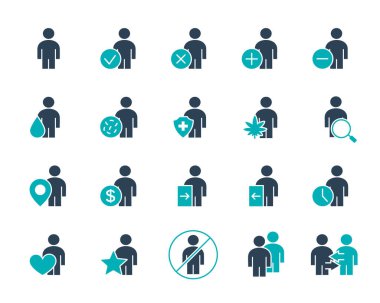 İnsan renkli ikon seti. Farklı yönlere ve daha fazlasına sahip adamlar..