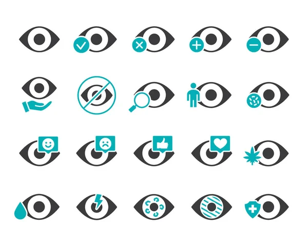 Set van menselijke ogen gekleurd pictogram. Gezond visueel orgaan, aandoeningen van de organen van het visuele systeem, behandeling en meer. — Stockvector