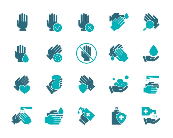 Set van schone handen gekleurde pictogram. Gezond deel van de vrije bovenste ledematen, palmziekten, diagnose, behandeling en meer. — Stockvector