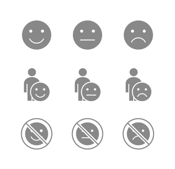 Set van emotie feedback grijze pictogrammen. Getuigenissen, positieve en negatieve emoties en meer. — Stockvector