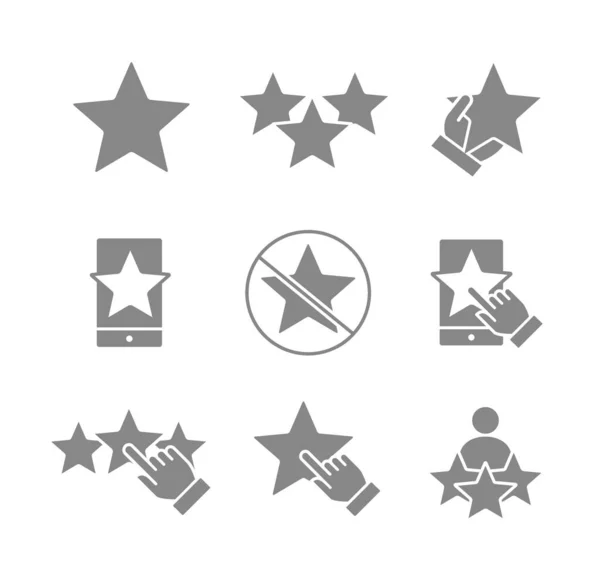Zestaw szarych ikon zwrotnych gwiazd. Recenzja, ocena, wygrana, darowizna, portale społecznościowe, kontrola jakości i wiele innych. — Wektor stockowy