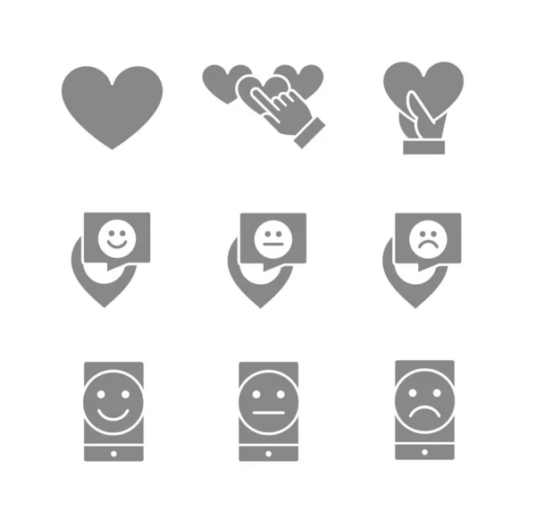Uppsättning av som feedback grå ikoner. Välgörenhet, donation, kundgranskning, sociala nätverk med mera. — Stock vektor
