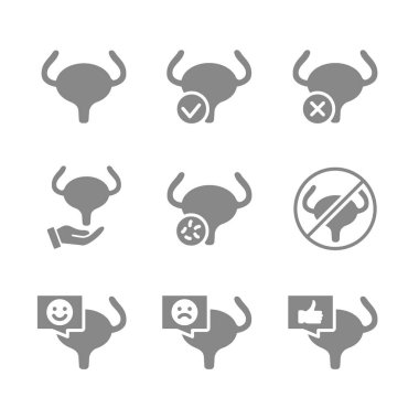 İnsan idrar kesesi gri ikonu. İç organ, dışkılama sisteminin kas organı, sağlık hizmeti, tedavi sembolü.