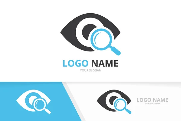 Combinazione del logo dell'occhio vettoriale e della lente. Modello di design del logotipo di visione di ricerca unica. — Vettoriale Stock