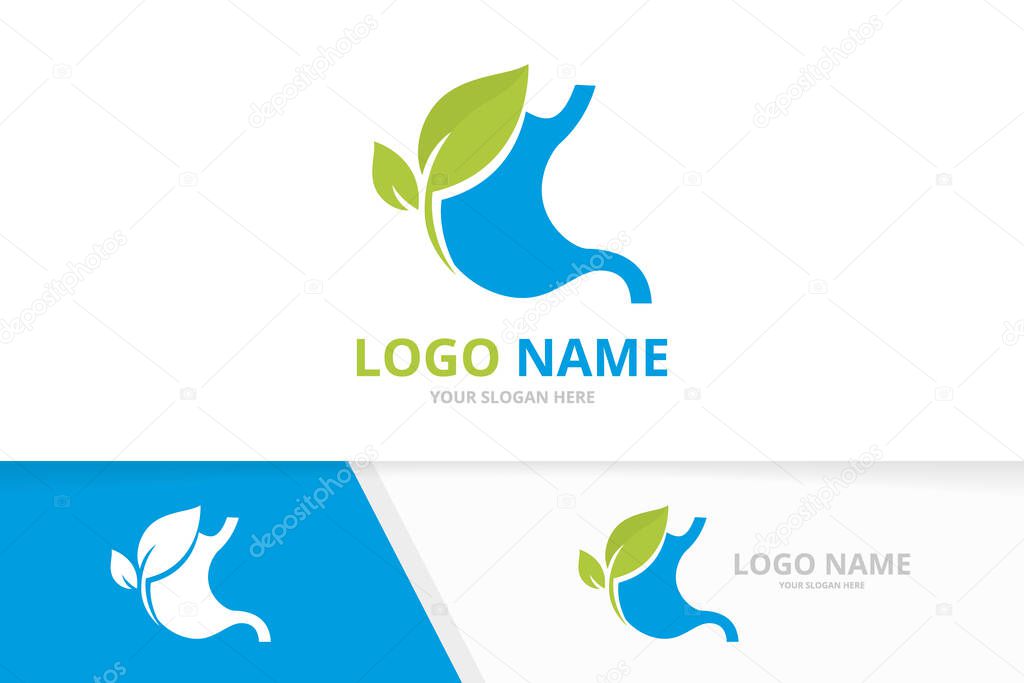 Blue stomach logo. Gastrointestinal tract logotype design. Gastroenterology symbol.