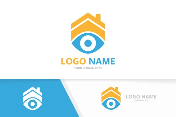 Vector olho e logotipo imobiliário combinação. Modelo de design de logotipo de edifício exclusivo. — Vetor de Stock