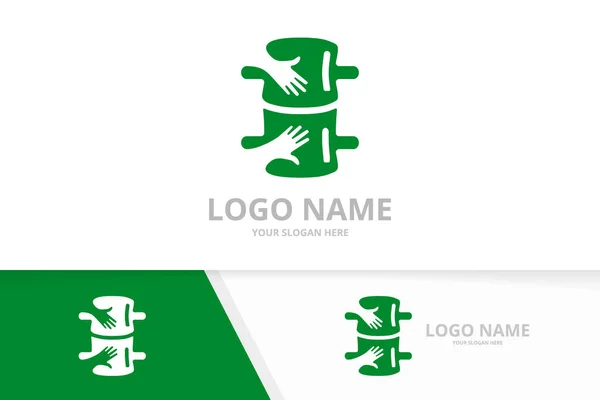 Vektorrücken und Umarmung Logo Kombination. Einzigartige Vorlage für das Logotyp-Design des Wirbelsäulendiagnostikzentrums. — Stockvektor