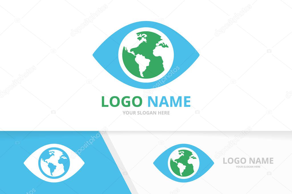 Vector eye and earth logo combination. Unique world logotype design template.
