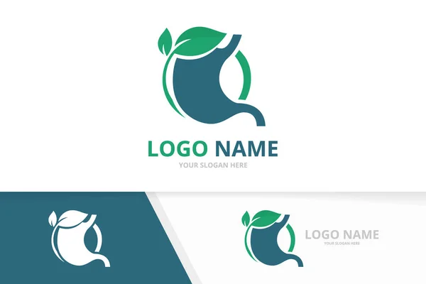 Negocios estómago y hojas combinación de logotipo. Plantilla de diseño del logotipo del tracto gastrointestinal premium. — Vector de stock