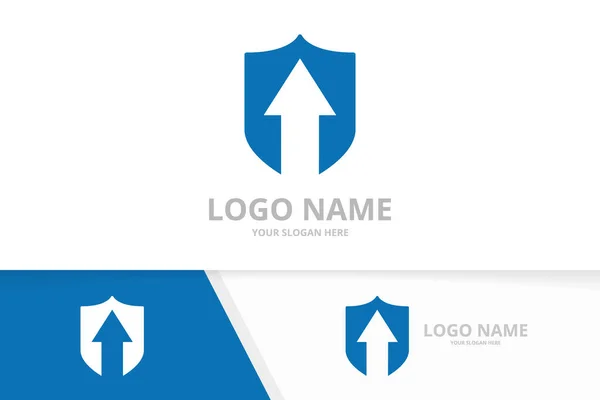 Premium schild en pijl logo combinatie. Bedrijfsbeveiliging logotype ontwerp sjabloon. — Stockvector