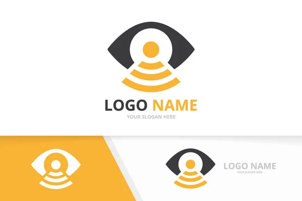 Ojo vectorial y combinación de logotipo wifi. Plantilla única de diseño del logotipo de Internet. — Vector de stock