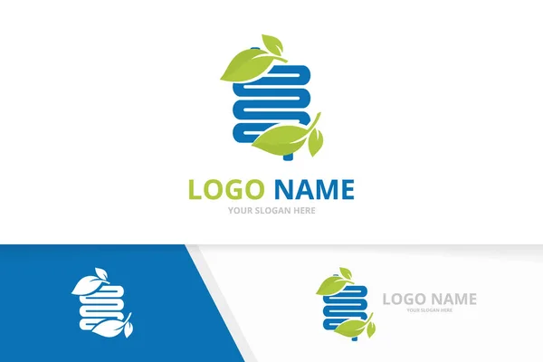 Combinazione del logo intestinale naturale vettoriale. Colon e foglie modello di design logotipo. — Vettoriale Stock