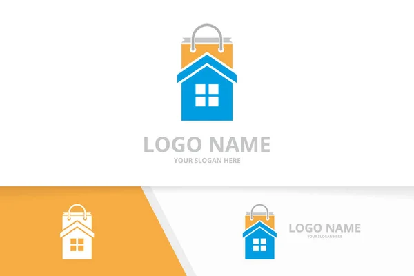 Kombinacja nieruchomości wektorowych i logo sklepu. Szablon logotypu domu i torby na zakupy. — Wektor stockowy