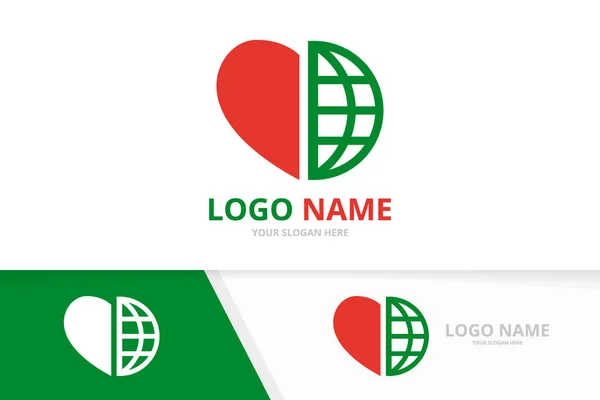 Combinação do logotipo do coração e da terra. Modelo de design de logotipo de amor e globo. — Vetor de Stock